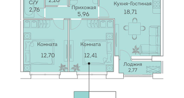 Студия, 56 м²