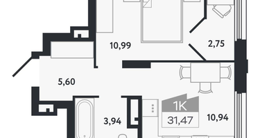 1-к. квартира, 31 м²