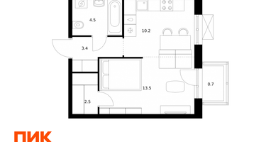 1-к. квартира, 34 м²