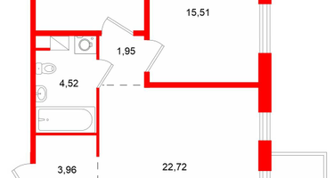 2-к. квартира, 62&nbsp;м²