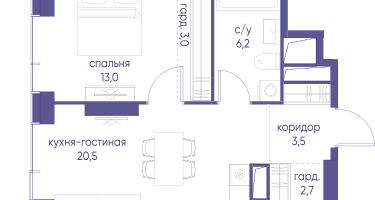 1-к. квартира, 48&nbsp;м²