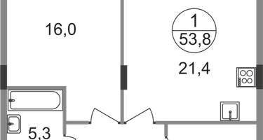 1-к. квартира, 53&nbsp;м²