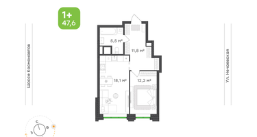 1-к. квартира, 47&nbsp;м²