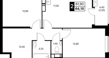 2-к. квартира, 64&nbsp;м²