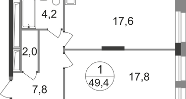 1-к. квартира, 49&nbsp;м²
