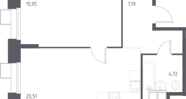1-к. квартира, 48&nbsp;м²