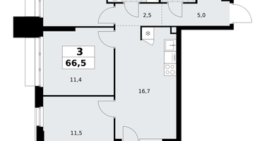 3-к. квартира, 66 м²