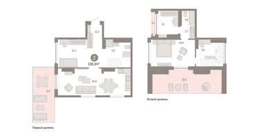 2-к. квартира, 130 м²