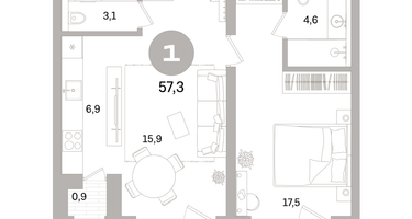 1-к. квартира, 57&nbsp;м²