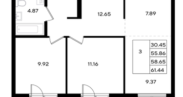 3-к. квартира, 58 м²