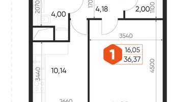 1-к. квартира, 36&nbsp;м²