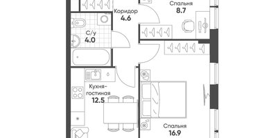 2-к. квартира, 49 м²