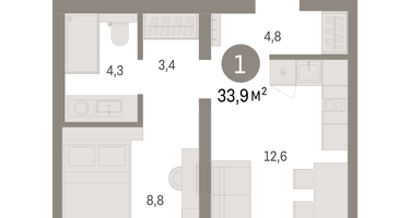 1-к. квартира, 33&nbsp;м²