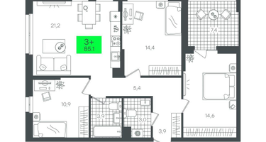 3-к. квартира, 85&nbsp;м²