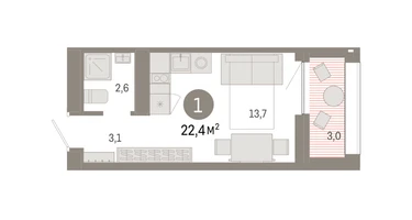 Студия, 22&nbsp;м²