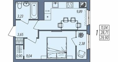 1-к. квартира, 29&nbsp;м²