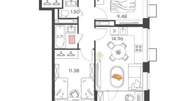 Студия, 52&nbsp;м²