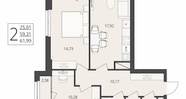 2-к. квартира, 61 м²