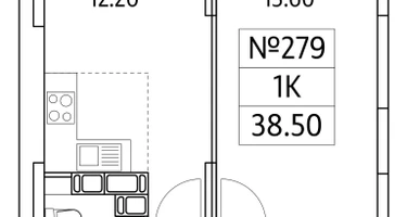 1-к. квартира, 38&nbsp;м²