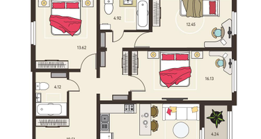 3-к. квартира, 92&nbsp;м²