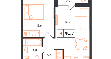 1-к. квартира, 40 м²