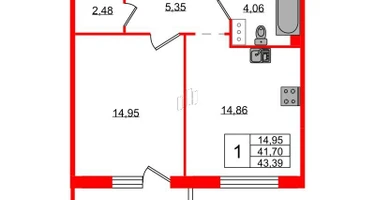 1-к. квартира, 42&nbsp;м²