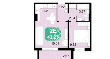 2-к. квартира, 43 м²
