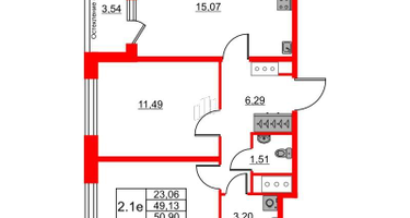 2-к. квартира, 49&nbsp;м²