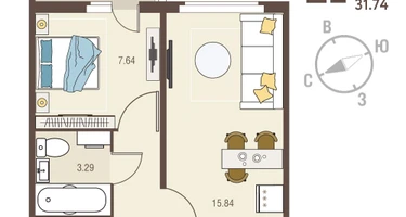 1-к. квартира, 31&nbsp;м²