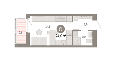 Студия, 24&nbsp;м²