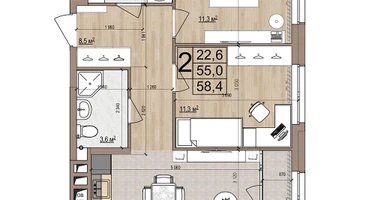 2-к. квартира, 58&nbsp;м²
