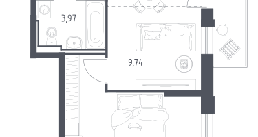 Студия, 43&nbsp;м²