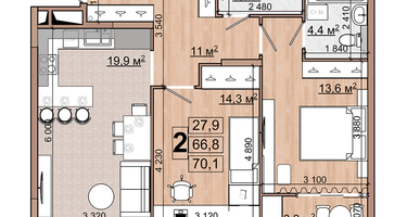 2-к. квартира, 70&nbsp;м²