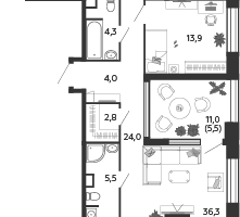 4-к. квартира, 184 м²