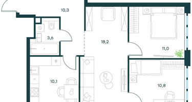 3-к. квартира, 64 м²