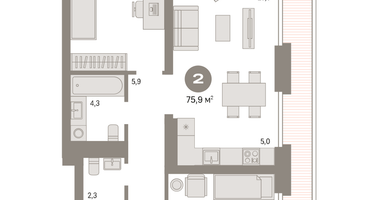 2-к. квартира, 76&nbsp;м²