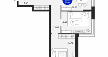 2-к. квартира, 75 м²