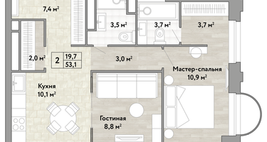 2-к. квартира, 53 м²