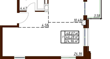 1-к. квартира, 48&nbsp;м²