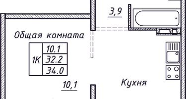 1-к. квартира, 34 м²