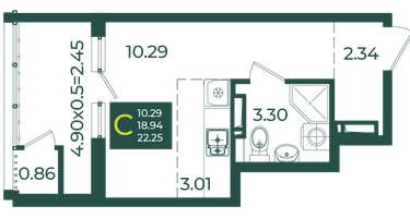 Студия, 22 м²