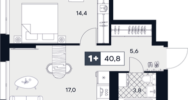 1-к. квартира, 40 м²