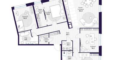 4-к. квартира, 143&nbsp;м²