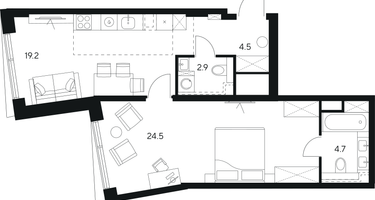 Студия, 55 м²