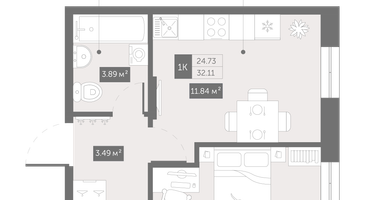 1-к. квартира, 32 м²