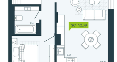 2-к. квартира, 52 м²