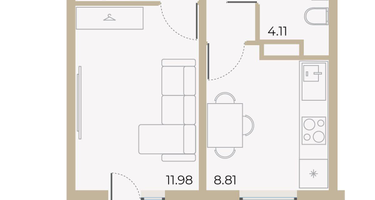 1-к. квартира, 31&nbsp;м²
