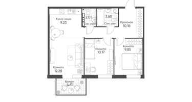 3-к. квартира, 58&nbsp;м²