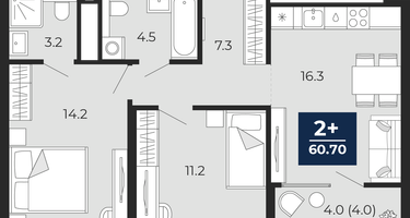 2-к. квартира, 60&nbsp;м²