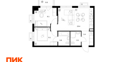2-к. квартира, 49 м²